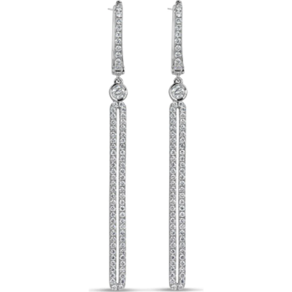 18K White Gold Long Drop Diamond Earrings with Round Diamond Accents by Afarin