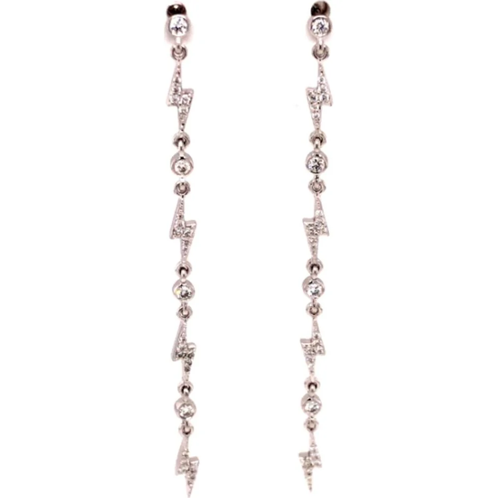 18K White Gold Long Drop Diamond Lightning Bolt Earrings by Afarin