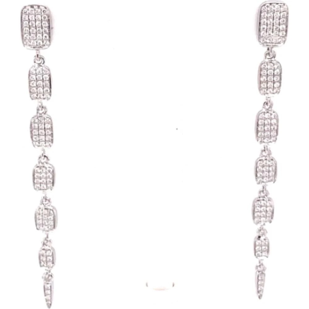 18K White Gold Long Drop Earrings with Multi-Link Diamond Stations by Afarin