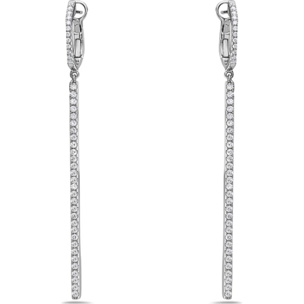 18K White Gold Long Drop Earrings with Round Diamonds by Afarin