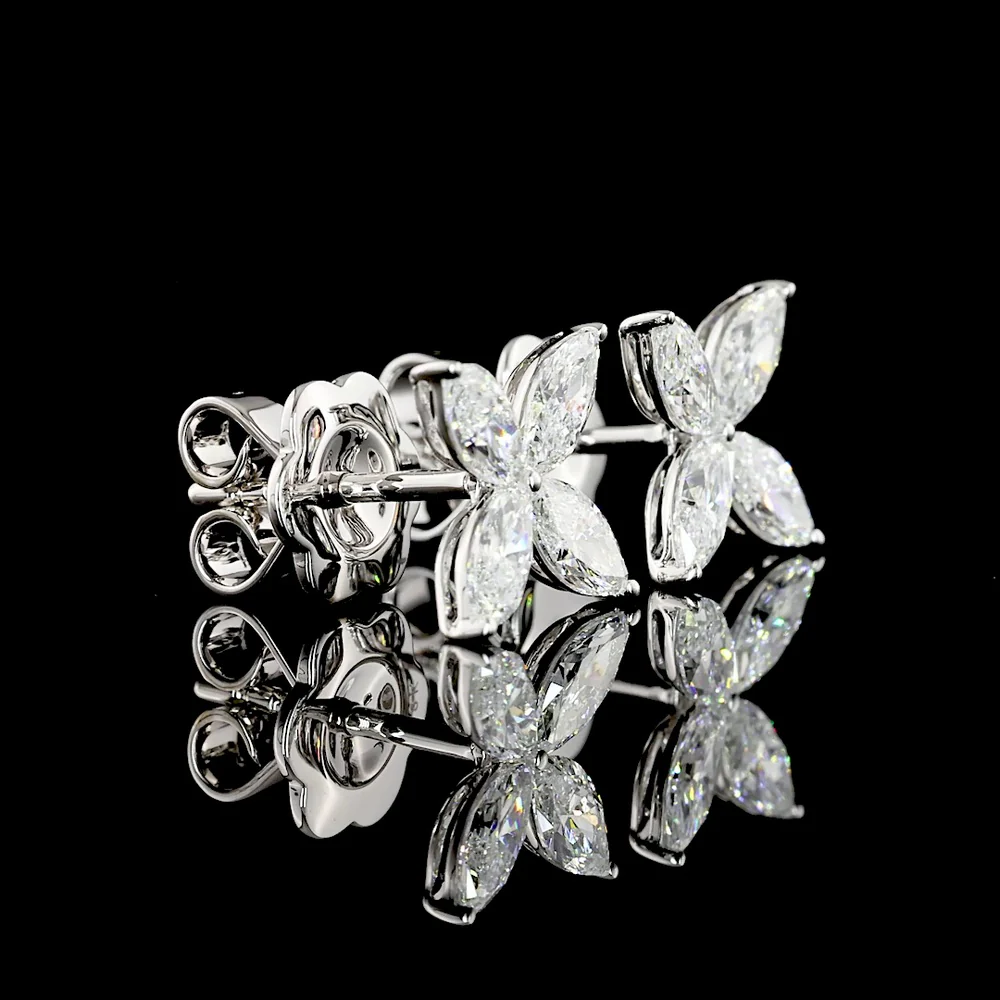 18K White Gold Marquise Cut Lab Diamond Floral Stud Earrings - 1.16 Carats Total Diamond Weight - Covaloro Fine Jewelry