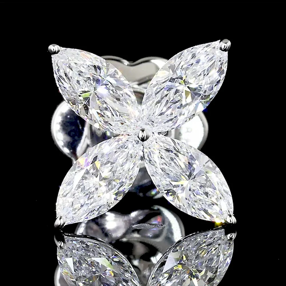 18K White Gold Marquise Cut Lab Diamond Floral Stud Earrings - 1.16 Carats Total Diamond Weight - Covaloro Fine Jewelry - Image 2
