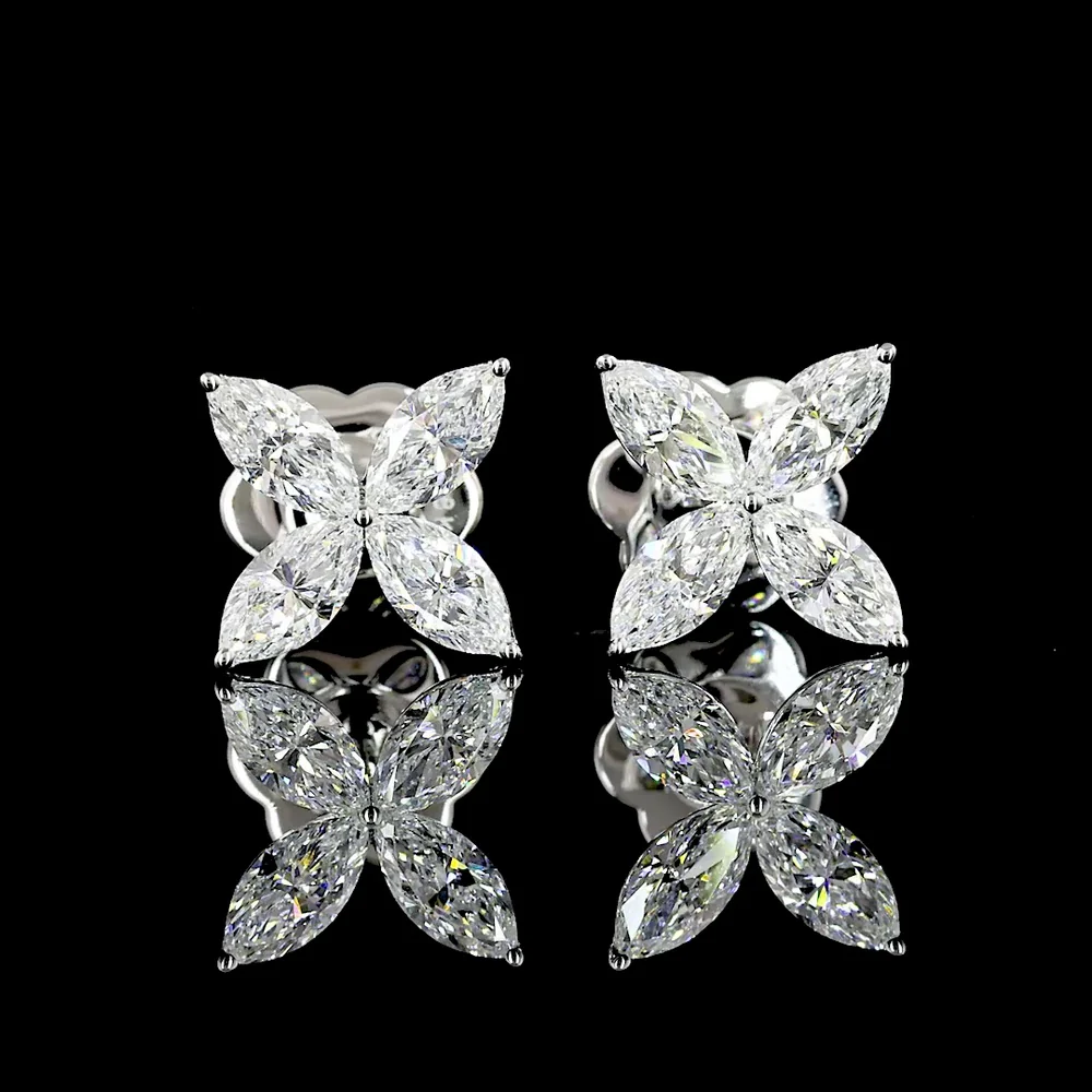 18K White Gold Marquise Cut Lab Diamond Floral Stud Earrings - 1.16 Carats Total Diamond Weight - Covaloro Fine Jewelry - Image 3