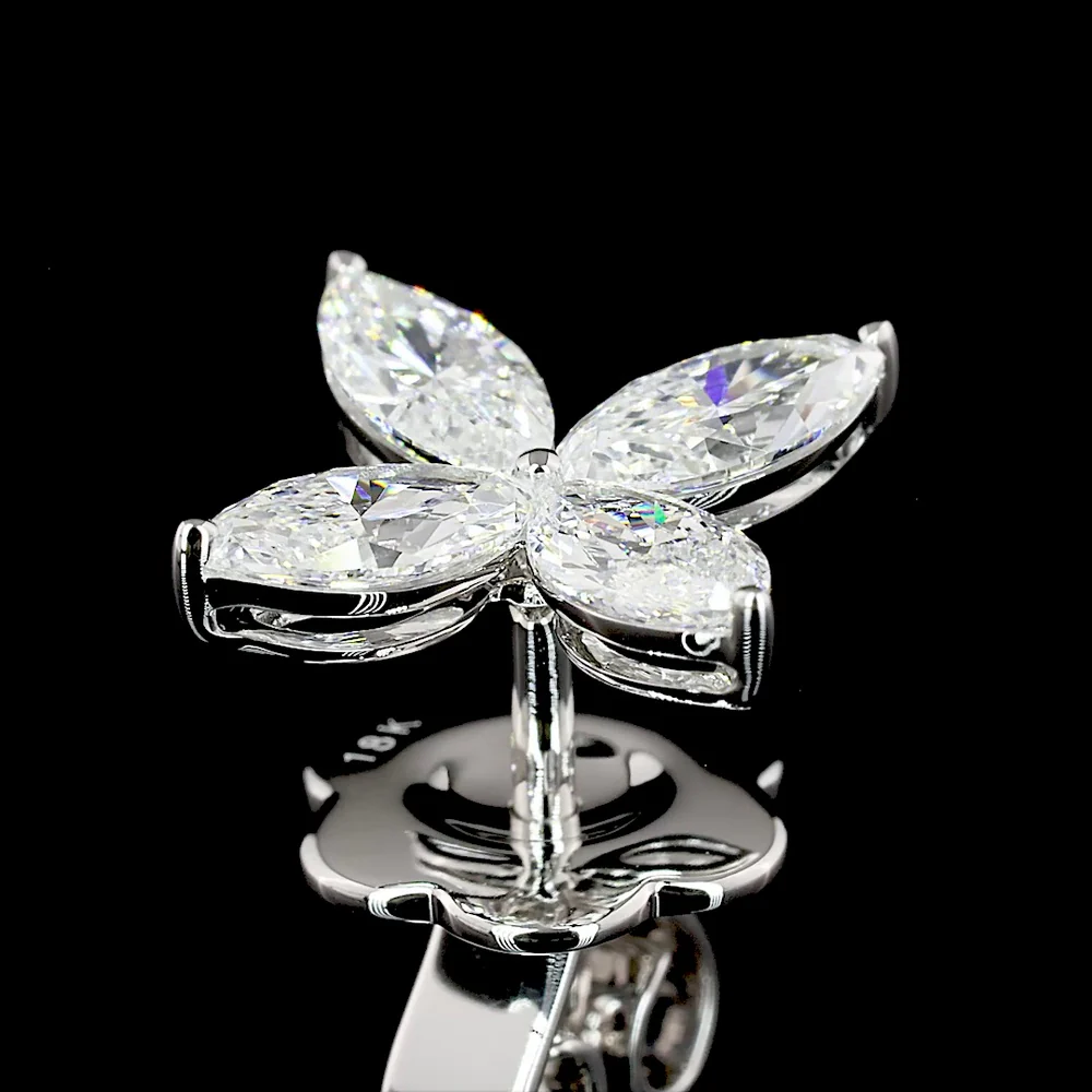 18K White Gold Marquise Cut Lab Diamond Floral Stud Earrings - 1.16 Carats Total Diamond Weight - Covaloro Fine Jewelry - Image 4