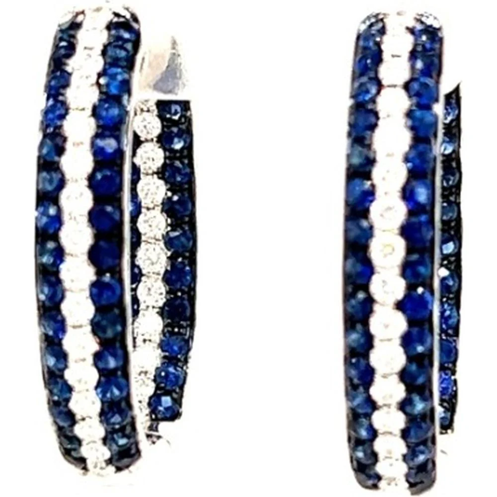 18K White Gold Medium Hoop Earrings with Blue Sapphires and Diamonds by Afarin