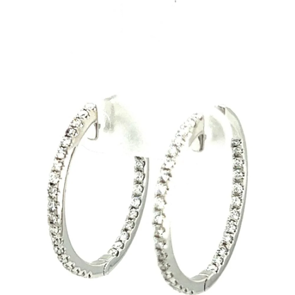 18K White Gold Medium Hoop Earrings with Front-Facing Round Diamonds by Afarin