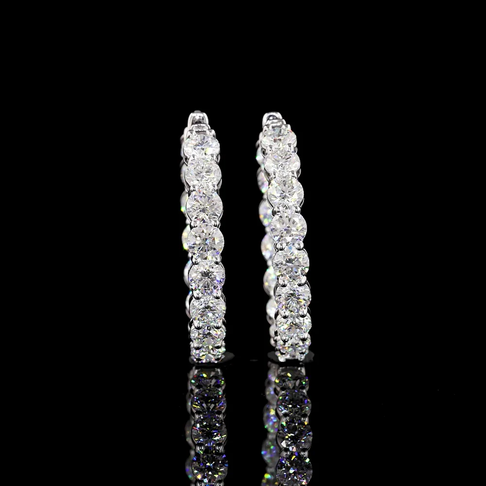 18K White Gold Medium Hoop Earrings with Prong Set Round Brilliant Lab Diamonds - 10.80 Carat Total Diamond Weight - Covaloro Fine Jewelry