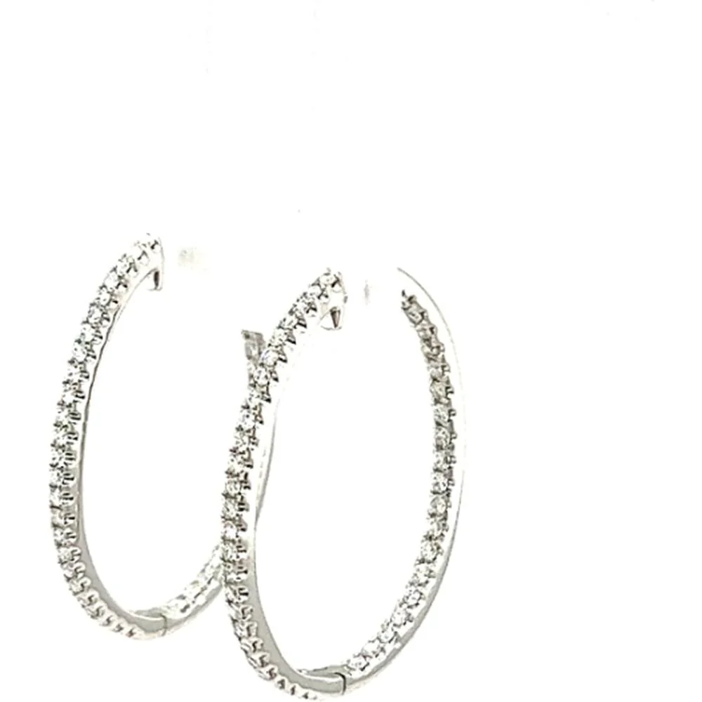 18K White Gold Medium Hoop Earrings with Round Diamonds by Afarin