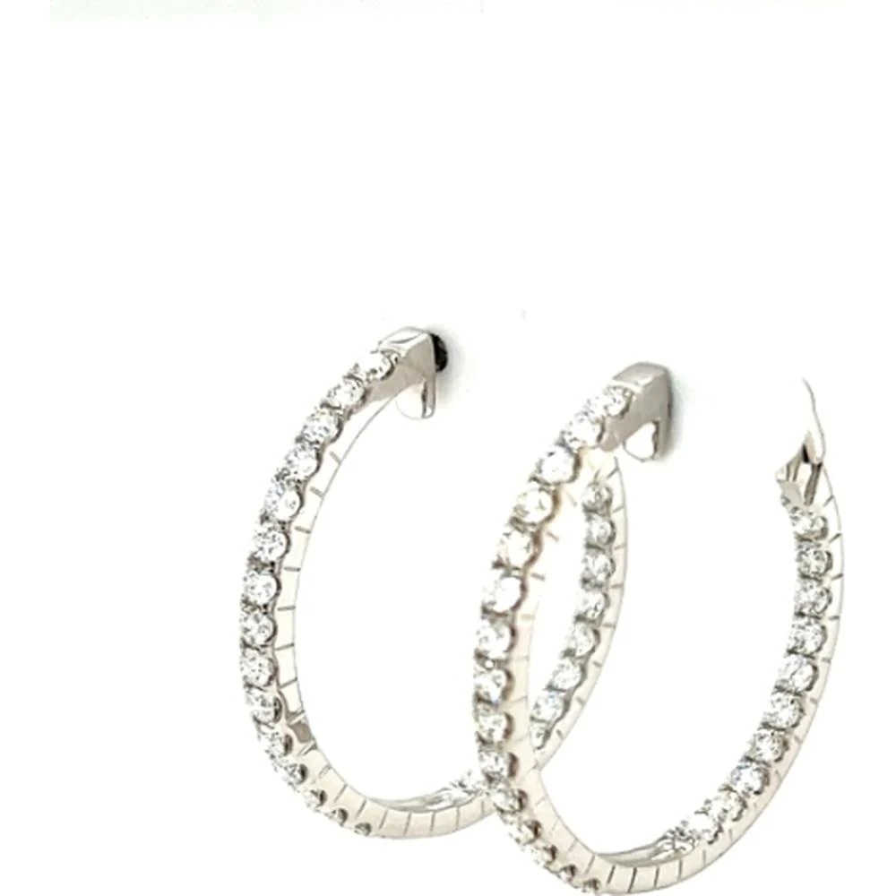 18K White Gold Medium Hoop Earrings with Round Diamonds by Afarin