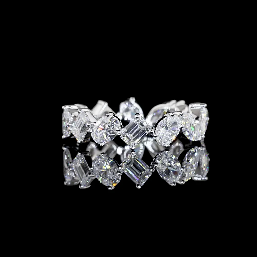 18K White Gold Mixed Shape Eternity Band with Pear, Oval, and Emerald Cut Lab Diamonds - 3.01 Carats Total Diamond Weight - Covaloro Fine Jewelry