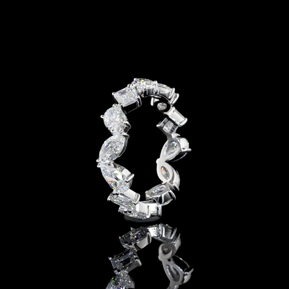 18K White Gold Mixed Shape Eternity Band with Pear, Oval, and Emerald Cut Lab Diamonds - 3.01 Carats Total Diamond Weight - Covaloro Fine Jewelry - Image 3