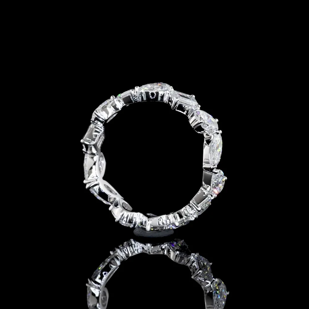 18K White Gold Mixed Shape Eternity Band with Pear, Oval, and Emerald Cut Lab Diamonds - 3.01 Carats Total Diamond Weight - Covaloro Fine Jewelry - Image 4