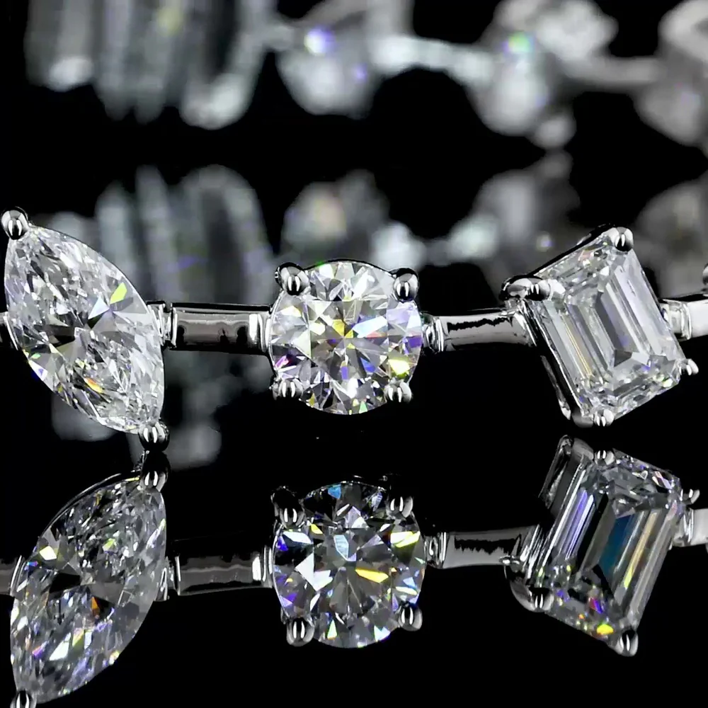 18K White Gold Mixed Shape Station Bracelet with 29 Lab-Grown Diamonds (Emerald, Round, and Marquise) - 6.00 Carats Total Diamond Weight - Covaloro Fine Jewelry - Image 3