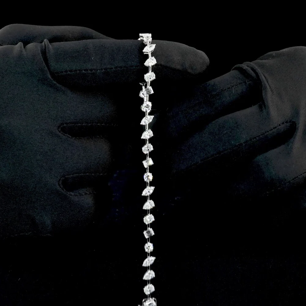 18K White Gold Mixed Shape Station Bracelet with 29 Lab-Grown Diamonds (Emerald, Round, and Marquise) - 6.00 Carats Total Diamond Weight - Covaloro Fine Jewelry - Image 4