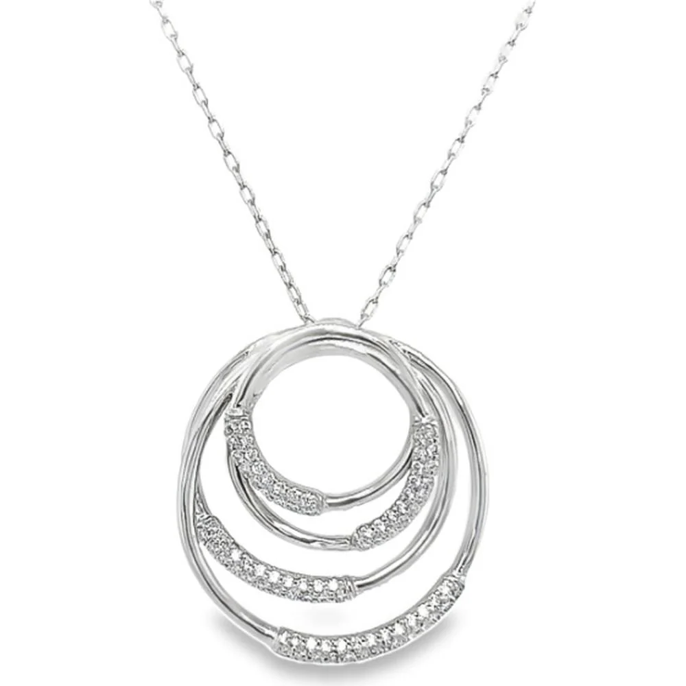 18K White Gold Multi-Circle Drop Pendant with Pavé Set Round Diamonds by Afarin