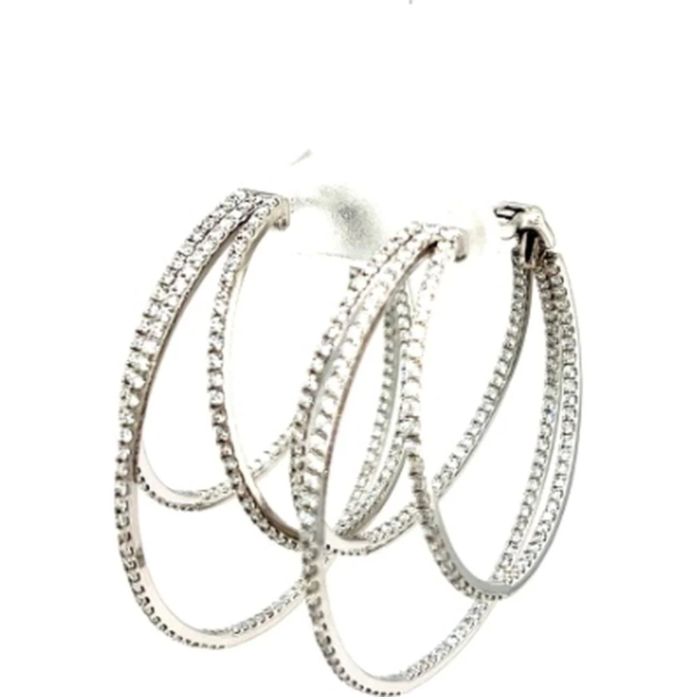 18K White Gold Multi-Hoop Diamond Earrings with Layered Round Silhouette by Afarin
