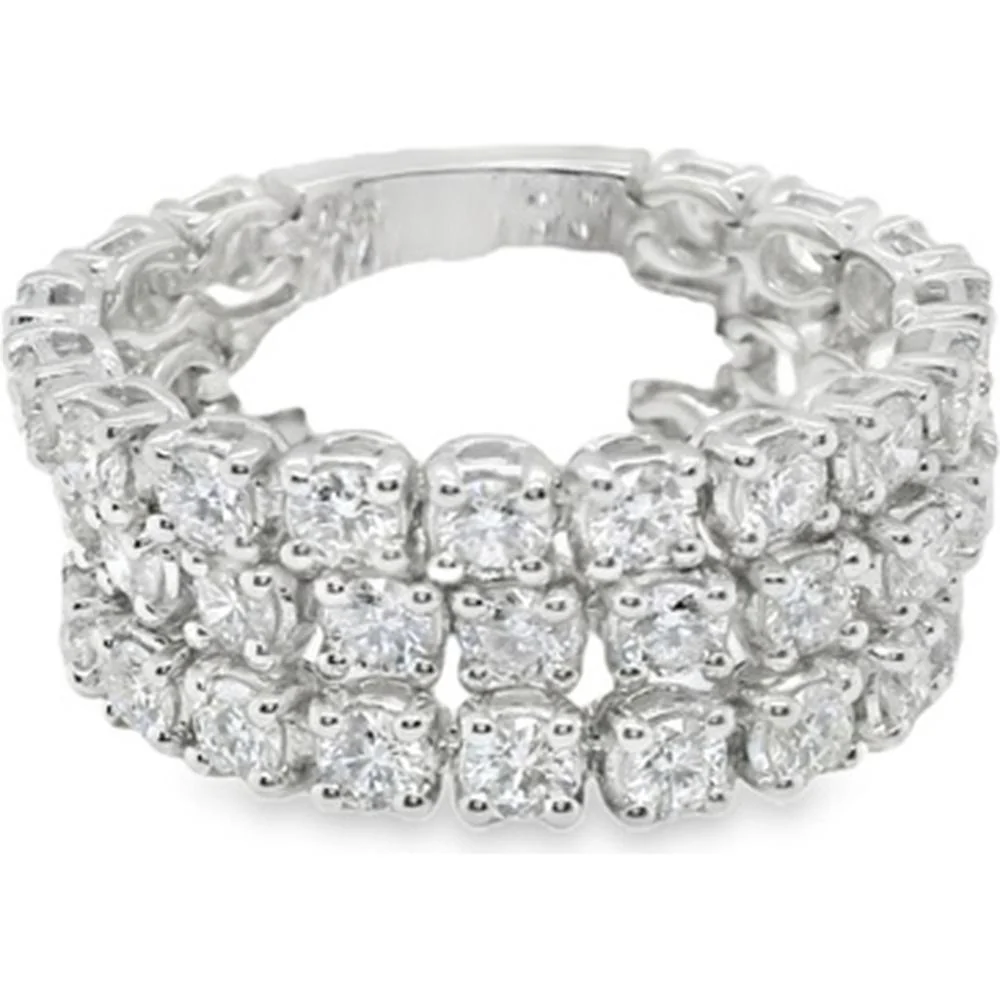 18K White Gold Multi-Row Band Ring with Round Diamonds by Afarin