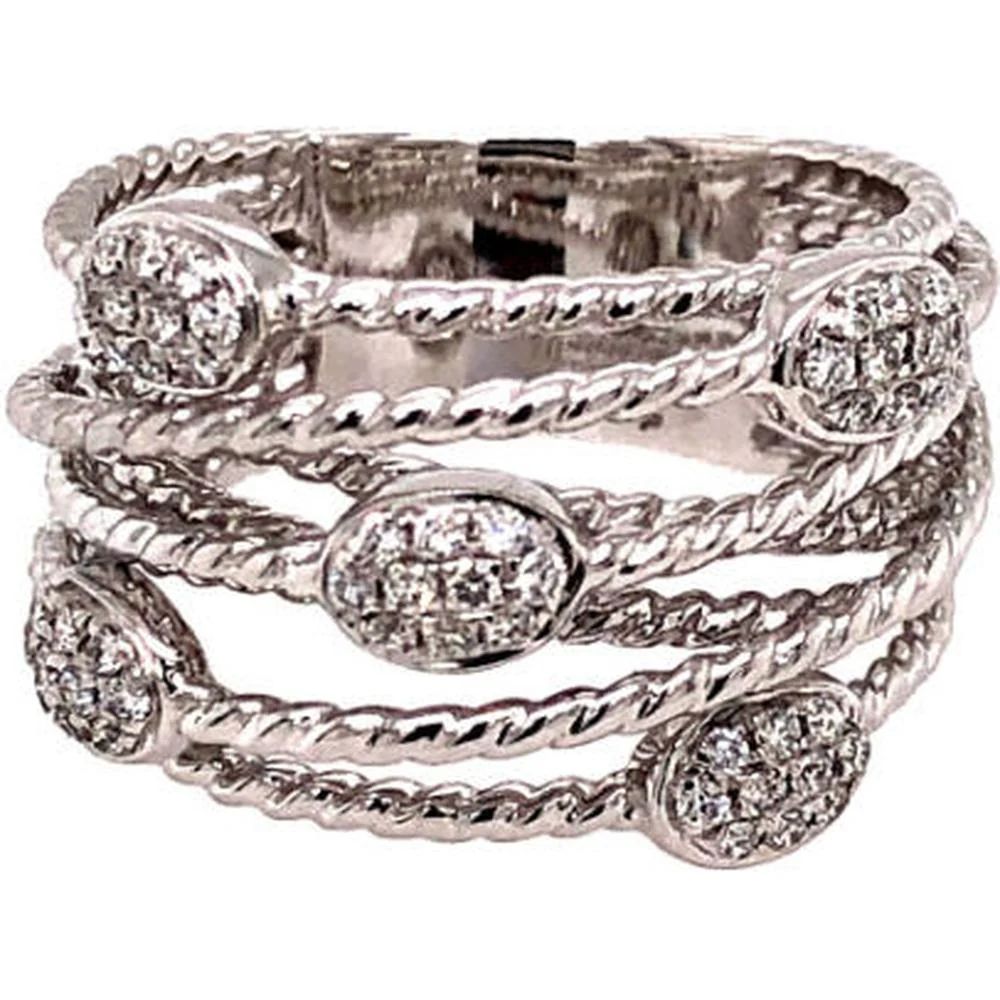 18K White Gold Multi-Row Ring with Oval Diamond Stations by Afarin