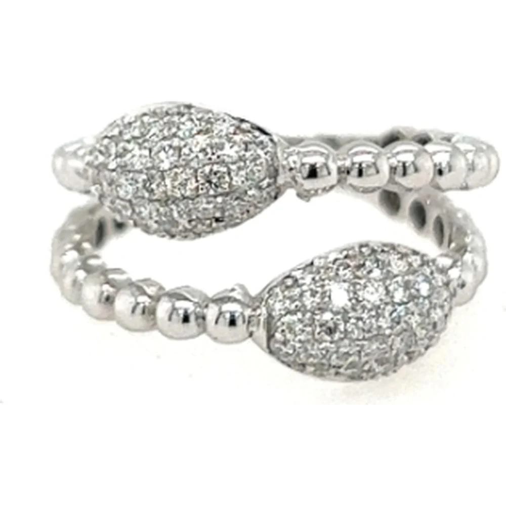 18K White Gold Open Bypass Ring with Pavé Pear Shape Diamonds by Afarin