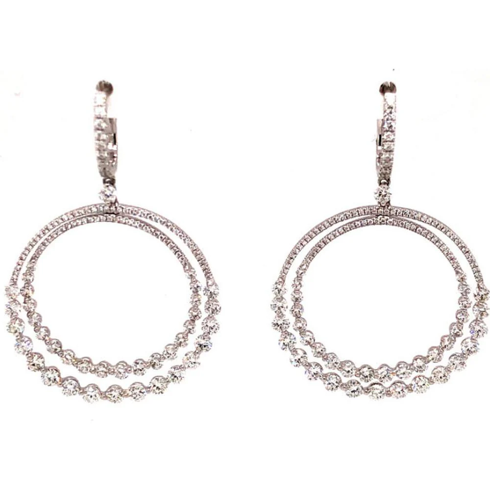 18K White Gold Open Circle Drop Earrings with Round Diamonds by Afarin