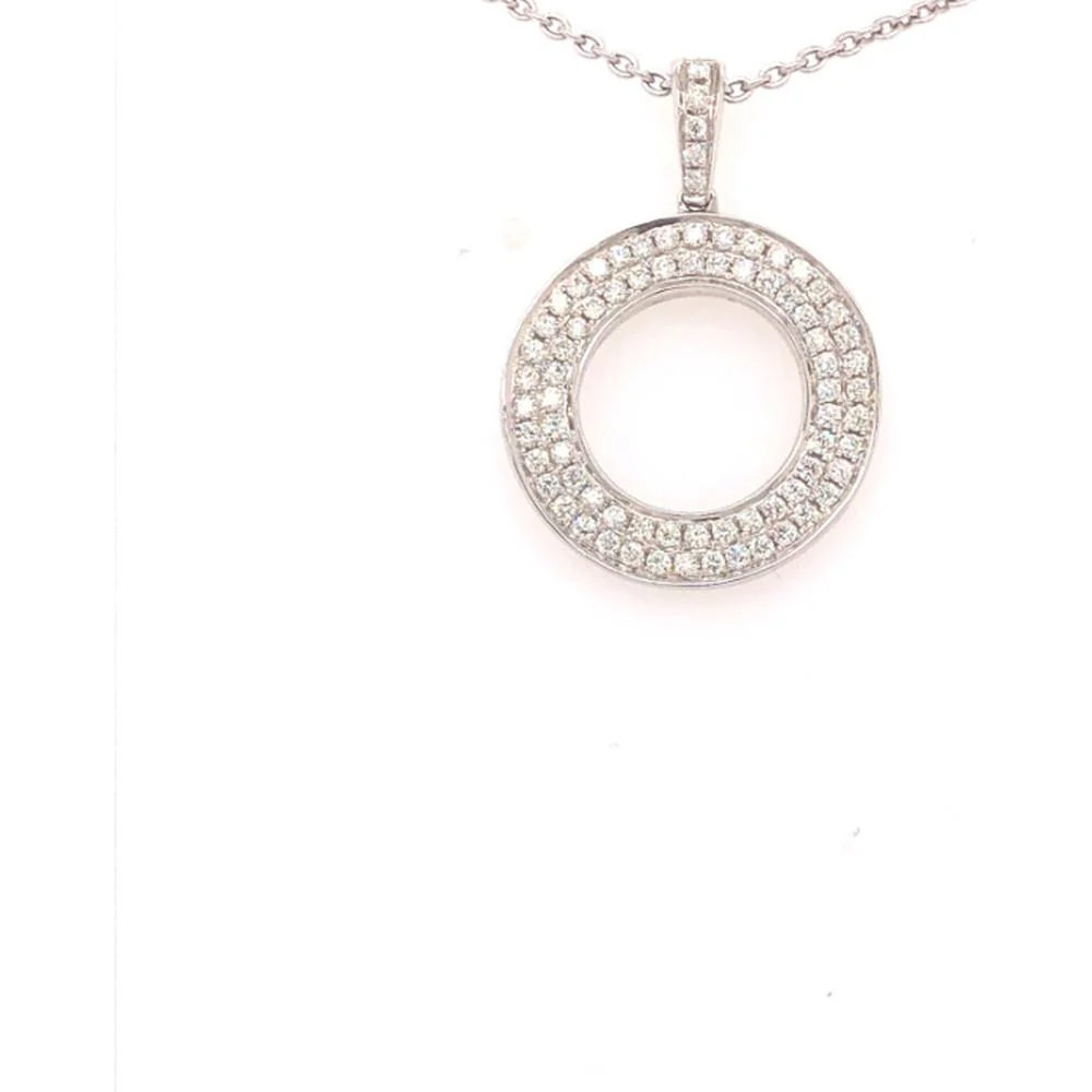 18K White Gold Open Circle Pendant Necklace with Round Diamonds by Afarin