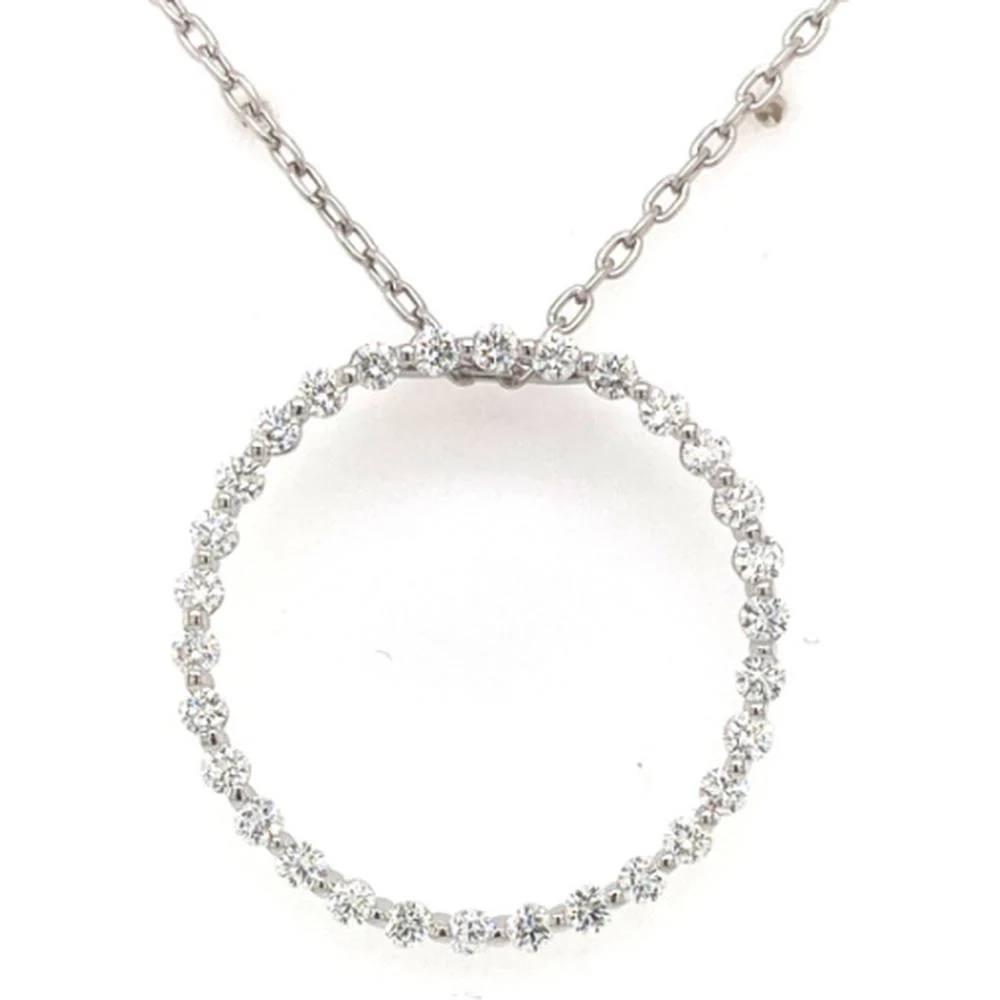 18K White Gold Open Circle Pendant Necklace with Round Diamonds by Afarin