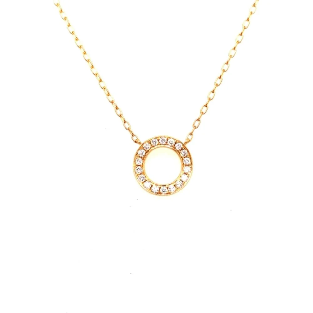 18K White Gold Open Circle Pendant Necklace with Round Diamonds by Afarin