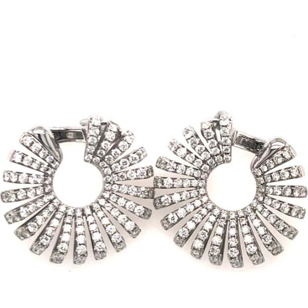 18K White Gold Open Circle Sunburst Diamond Earrings by Afarin