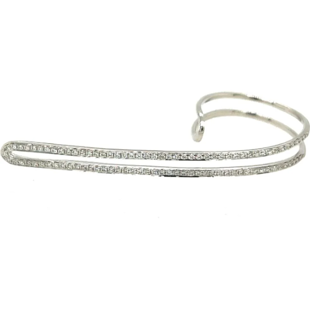 18K White Gold Open Cuff Bracelet with Pavé Round Diamonds by Afarin