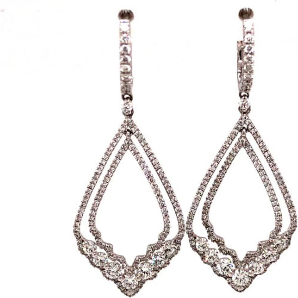 18K White Gold Open Drop Diamond Earrings with Geometric Teardrop Design by Afarin