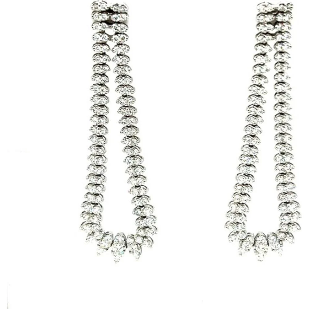 18K White Gold Open Drop Diamond Earrings with Marquise Diamond Accents by Afarin