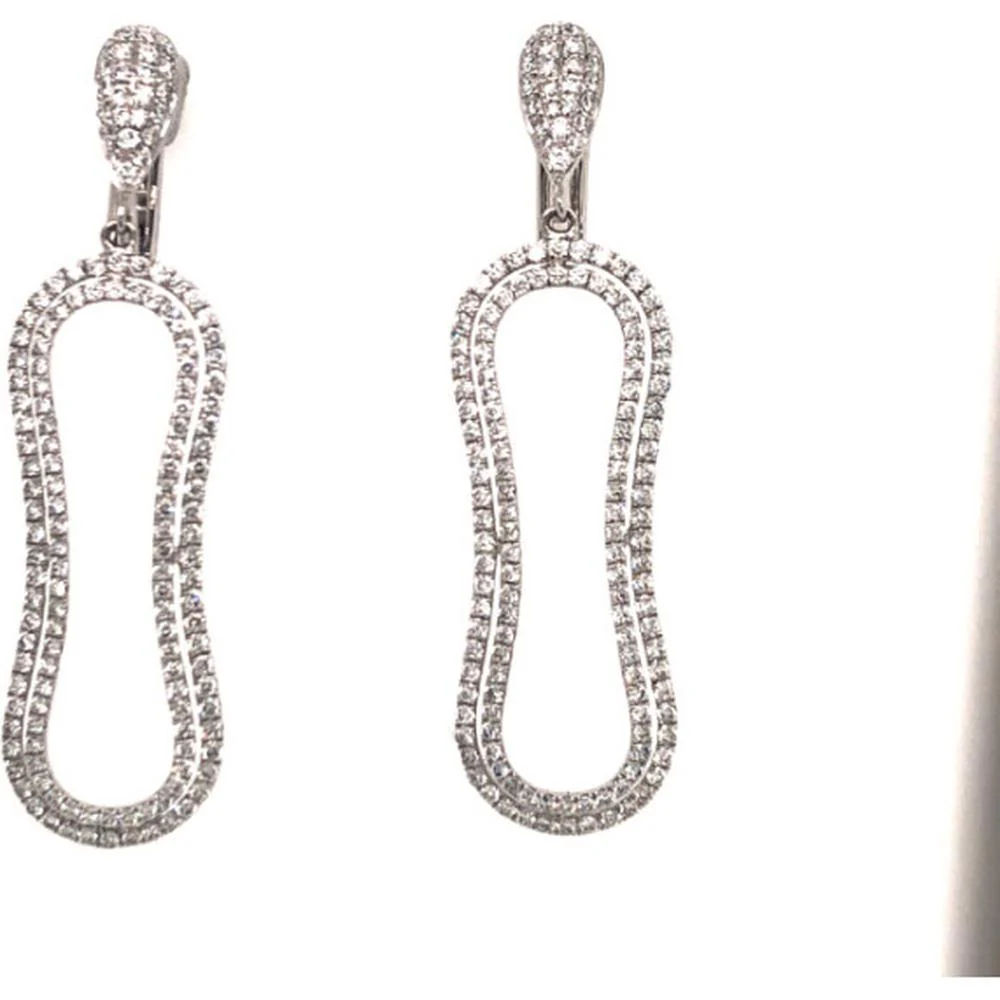 18K White Gold Open Drop Earrings with Pavé Set Round Diamonds by Afarin