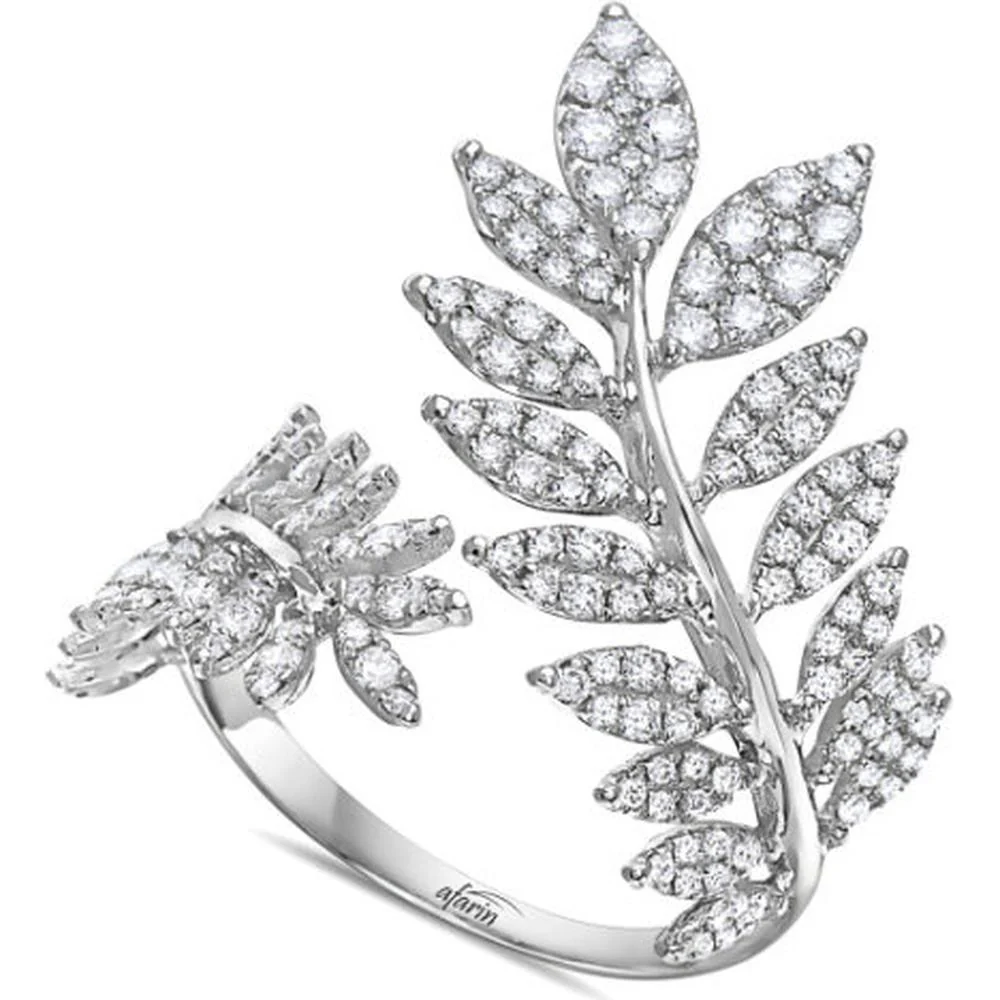 18K White Gold Open Floral and Leaf Diamond Ring by Afarin