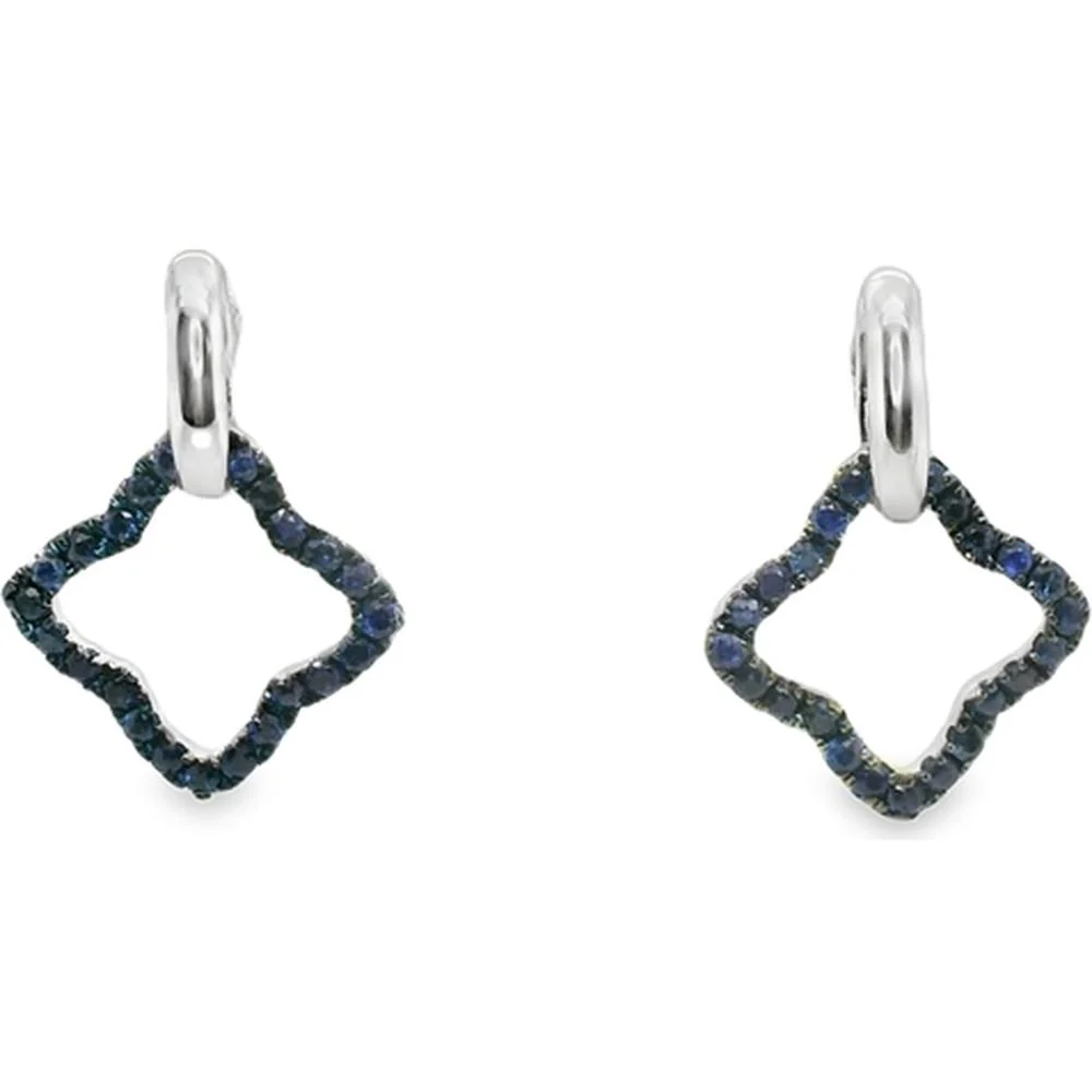 18K White Gold Open Geometric Drop Earrings with Blue Sapphires by Afarin