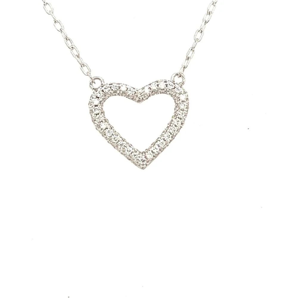 18K White Gold Open Heart Diamond Necklace by Afarin