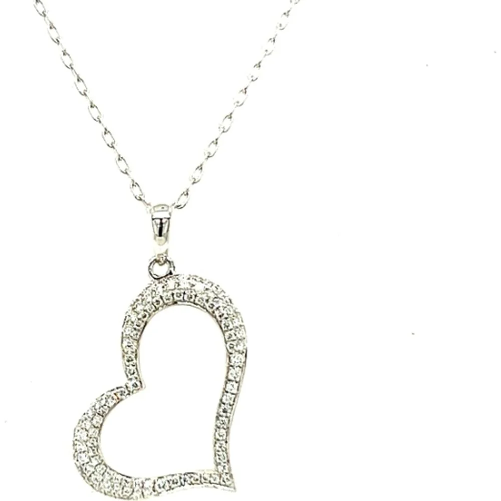18K White Gold Open Heart Diamond Pendant Necklace by Afarin
