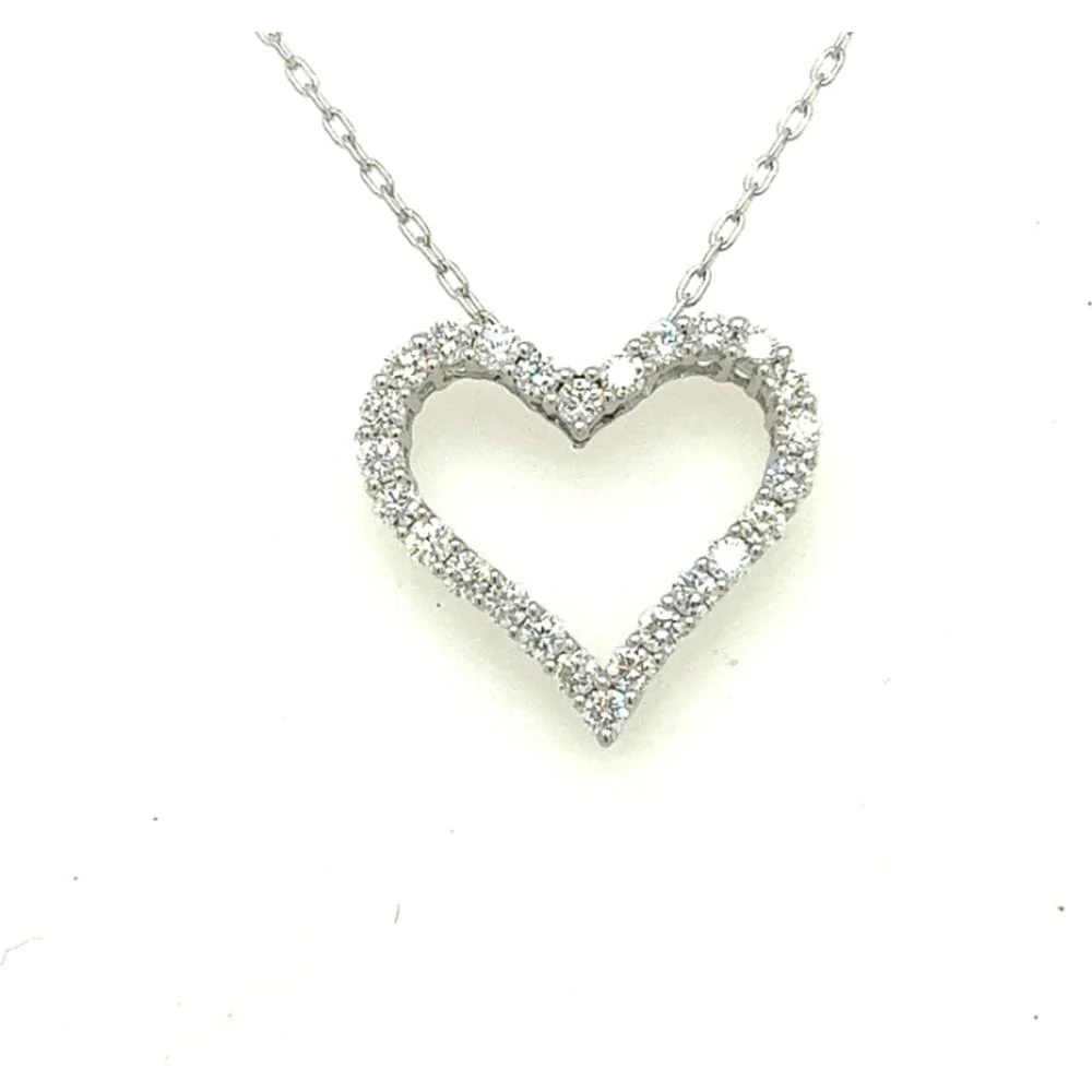 18K White Gold Open Heart Pendant Necklace with Pavé Set Diamonds by Afarin