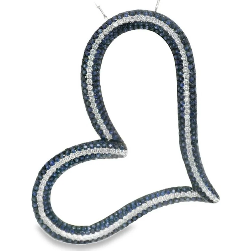 18K White Gold Open Heart Pendant with Blue Sapphires and Diamonds by Afarin