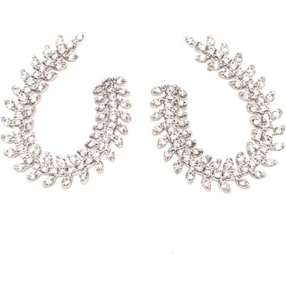 18K White Gold Open Hoop Diamond Earrings with Leaf-Inspired Marquise-Shaped Design by Afarin