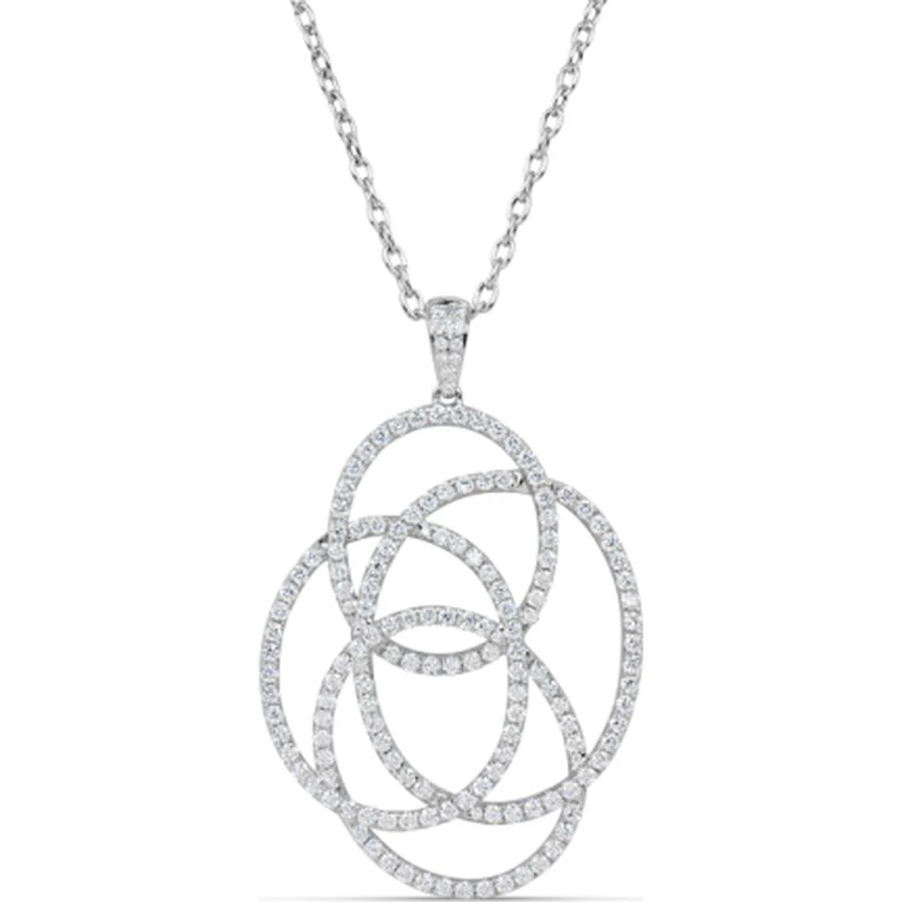 18K White Gold Open Oval Diamond Pendant Necklace by Afarin