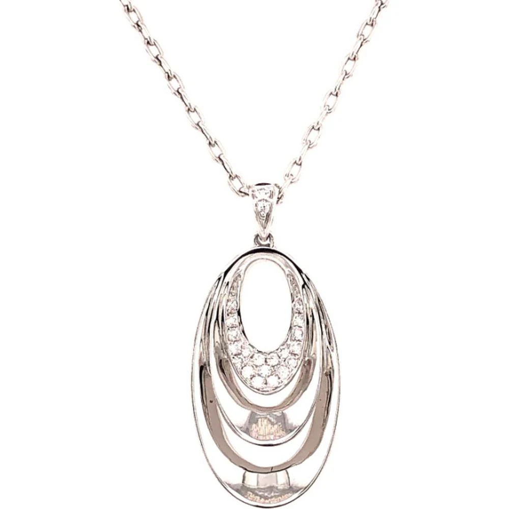 18K White Gold Open Oval Pendant Necklace with Round Diamond Accents by Afarin