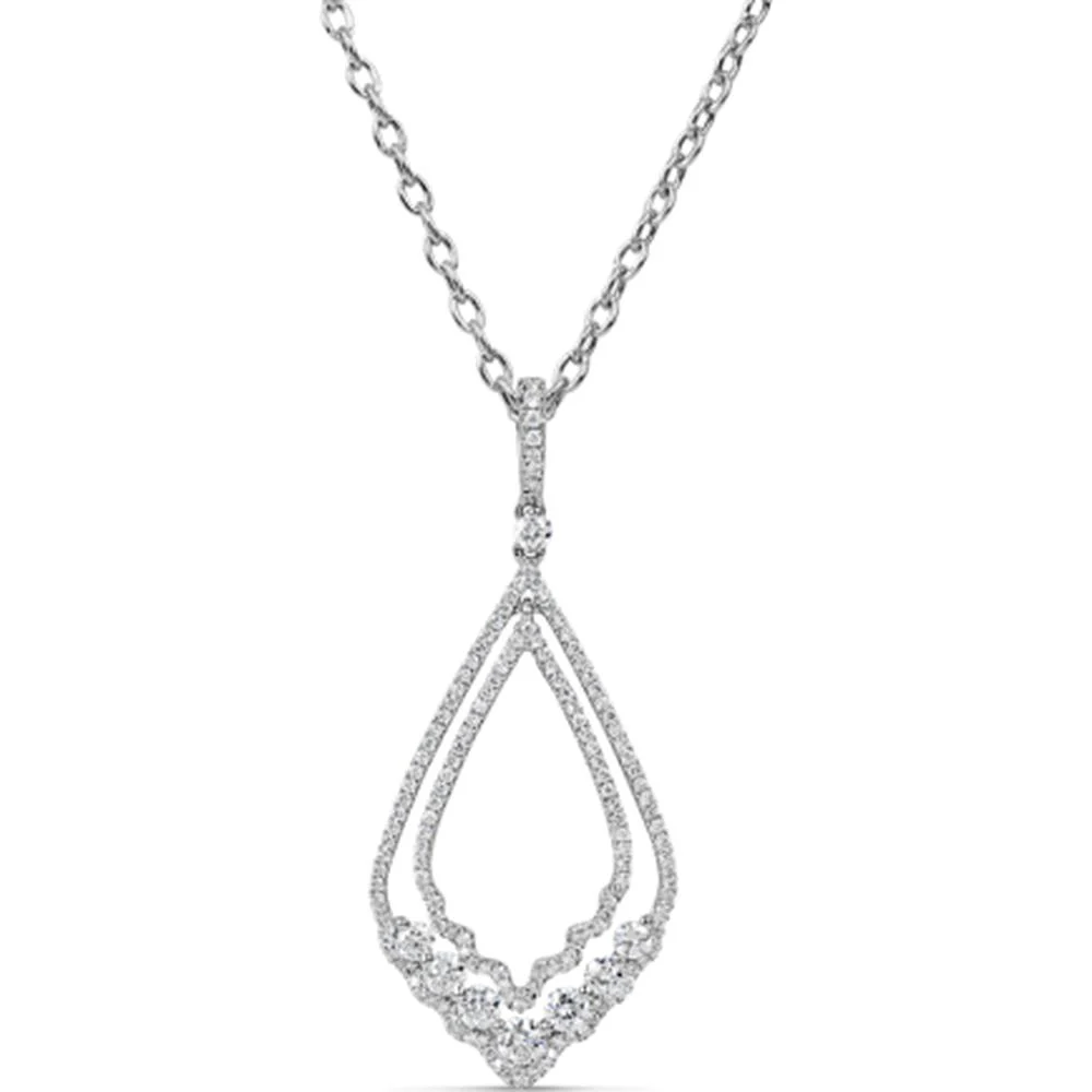 18K White Gold Open Pear-Shaped Diamond Pendant Necklace by Afarin
