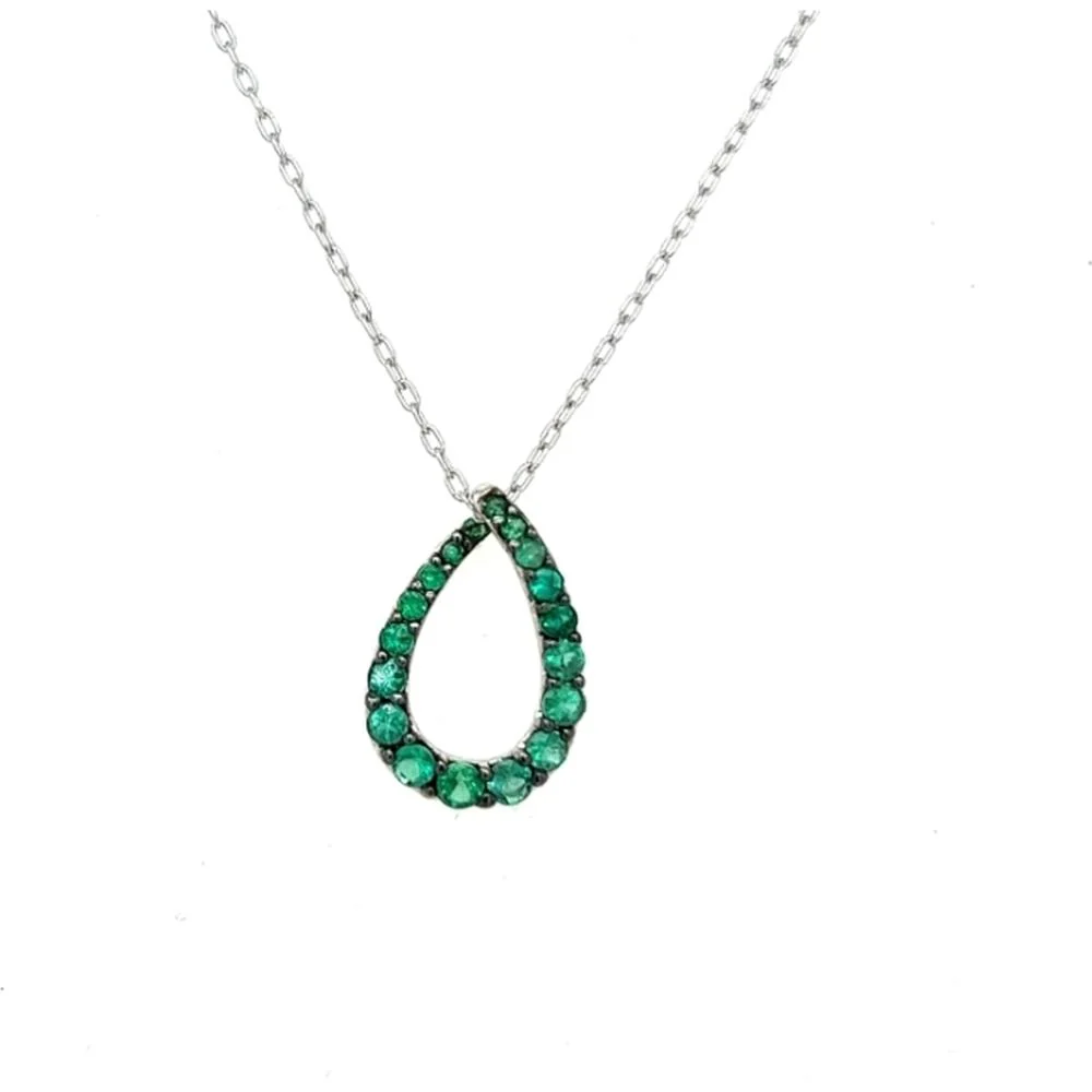 18K White Gold Open Pear-Shaped Emerald Pendant Necklace by Afarin