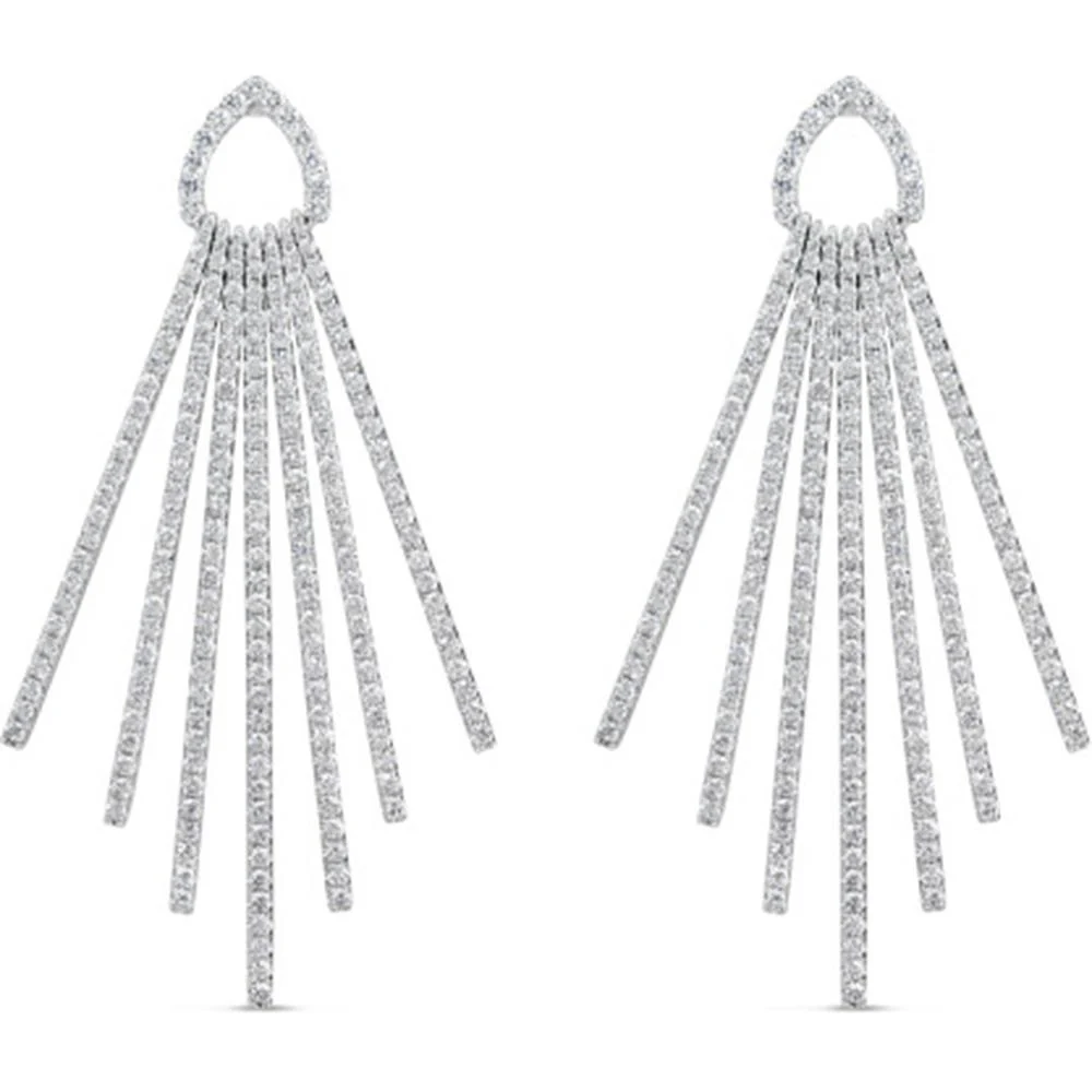 18K White Gold Open Pear-Shaped Fan Drop Diamond Earrings by Afarin