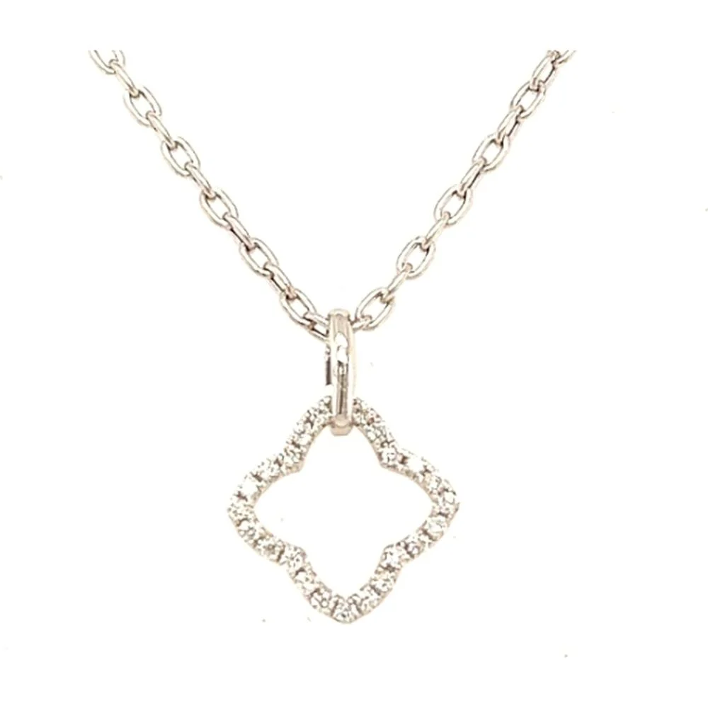 18K White Gold Open Quatrefoil Diamond Pendant Necklace by Afarin