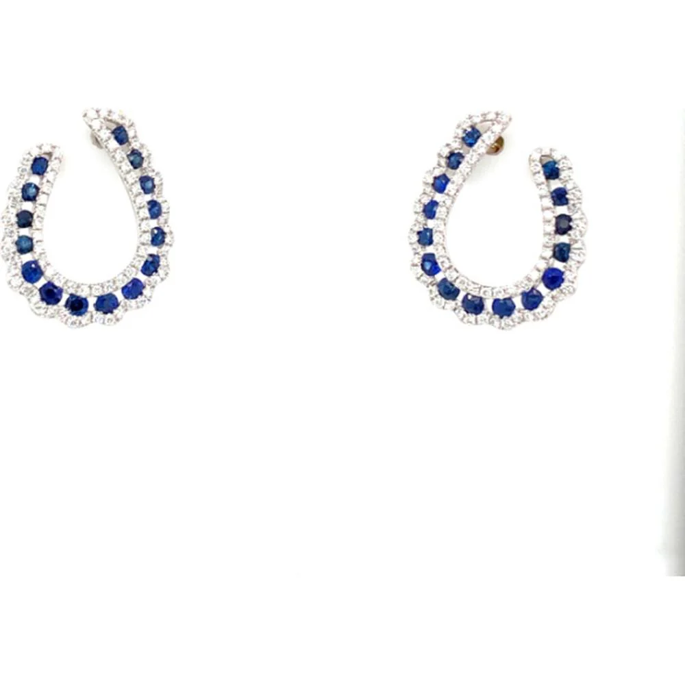 18K White Gold Open Silhouette Earrings with Blue Sapphires and Diamond Accents by Afarin
