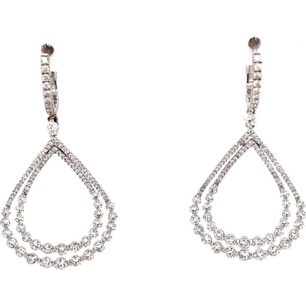 18K White Gold Open Teardrop Diamond Drop Earrings by Afarin