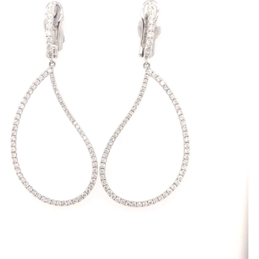 18K White Gold Open Teardrop Diamond Drop Earrings by Afarin