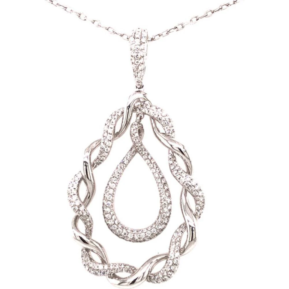 18K White Gold Open Teardrop Diamond Pendant Necklace by Afarin