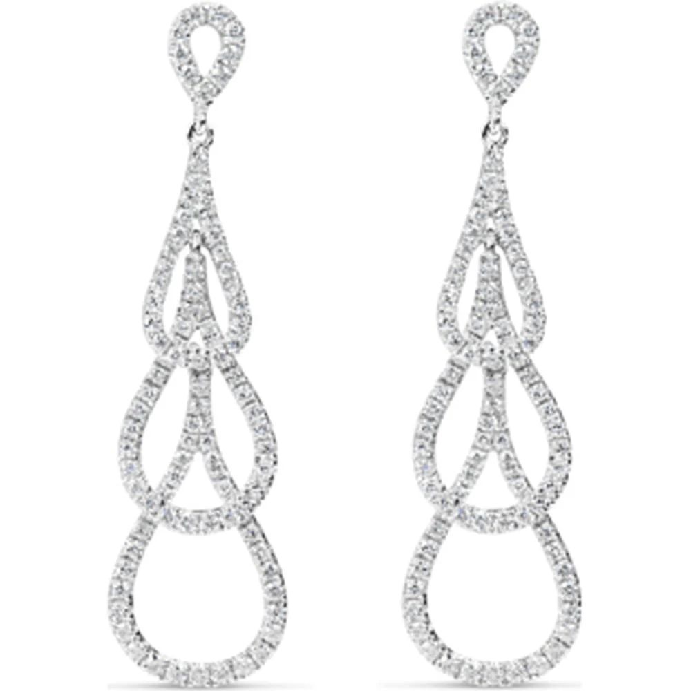 18K White Gold Open Teardrop Drop Earrings with Diamond Accents by Afarin